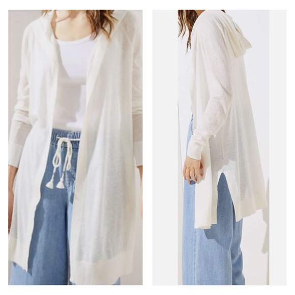 NWT Ann Taylor LOFT Hooded Open Cardigan Women’s SZ Medium in Whisper White - Picture 1 of 8